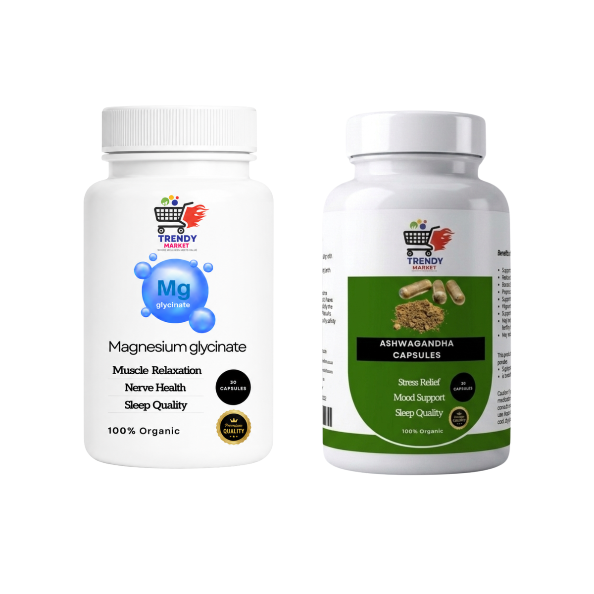 Magnesium Glycinate Capsules 30’s + Ashwagandha Capsules 30’s Combo