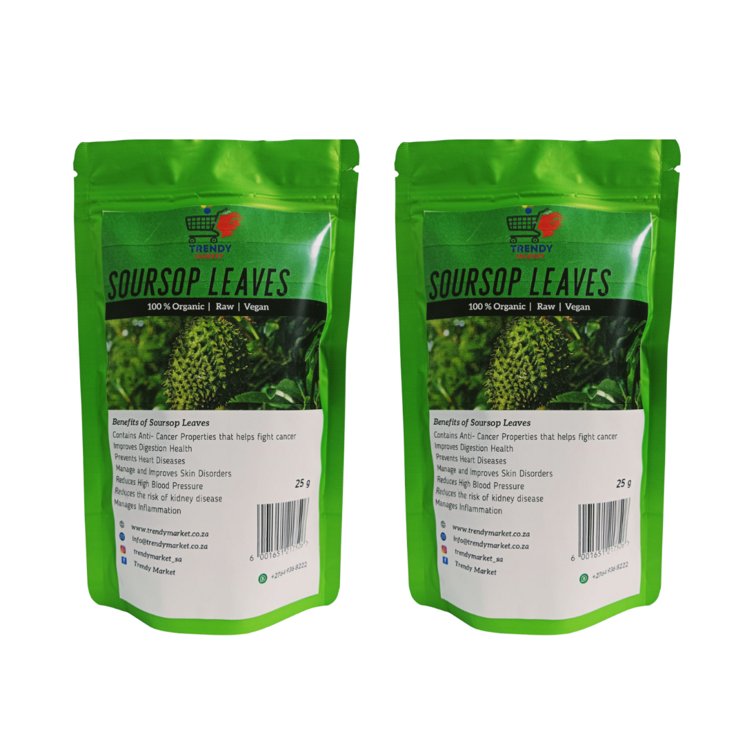 Soursop leaves tea pouch pack, green stand-up sachets with front label, 25 g each