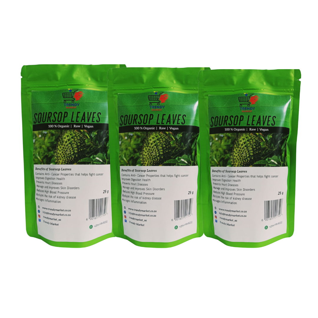 Soursop leaves tea combo pack: three green stand-up pouches with label