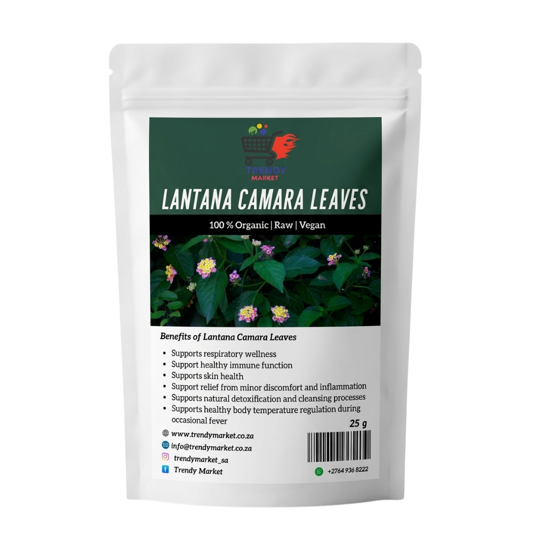 Lantana Camara leaves organic supplement pouch with green branding