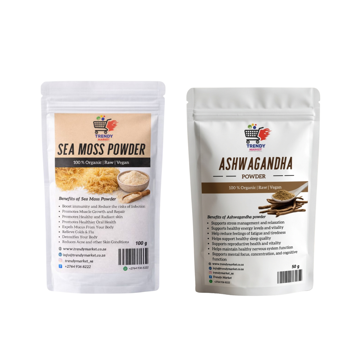 Raw Sea Moss Powder + Ashwagandha Powder 50 g Combo