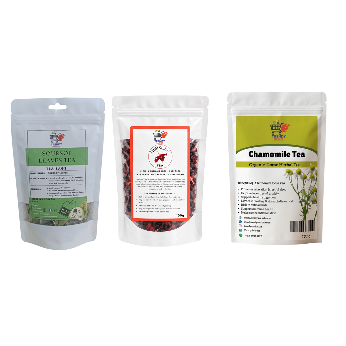 Soursop Tea Bags + Hibiscus Tea + Chamomile Tea Combo