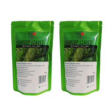 Soursop leaves tea pouch pack, green stand-up sachets with front label, 25 g each