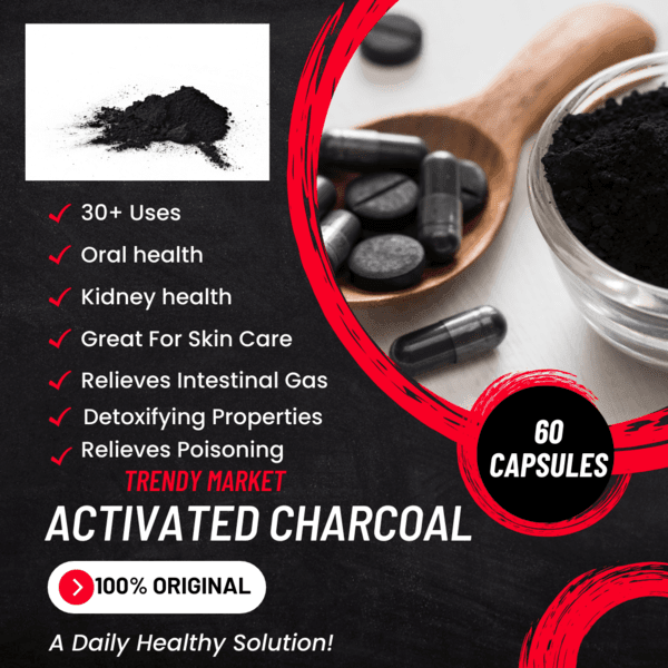 Activated Charcoal Capsules (60 Capsules) - Trendy Market