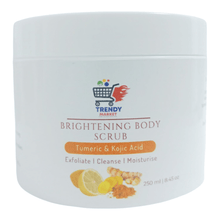 Brightening body scrub jar, turmeric and kojic acid formula, 250 ml