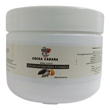 Body lotion jar labeled Cocoa Cabana, enriched with shea butter & vitamin E, 250 ml