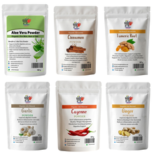 Herbal Wellness Powder Set (Aloe Vera, Turmeric, Cinnamon, Garlic, Cayenne Pepper & Ginger) – 6 x 100g