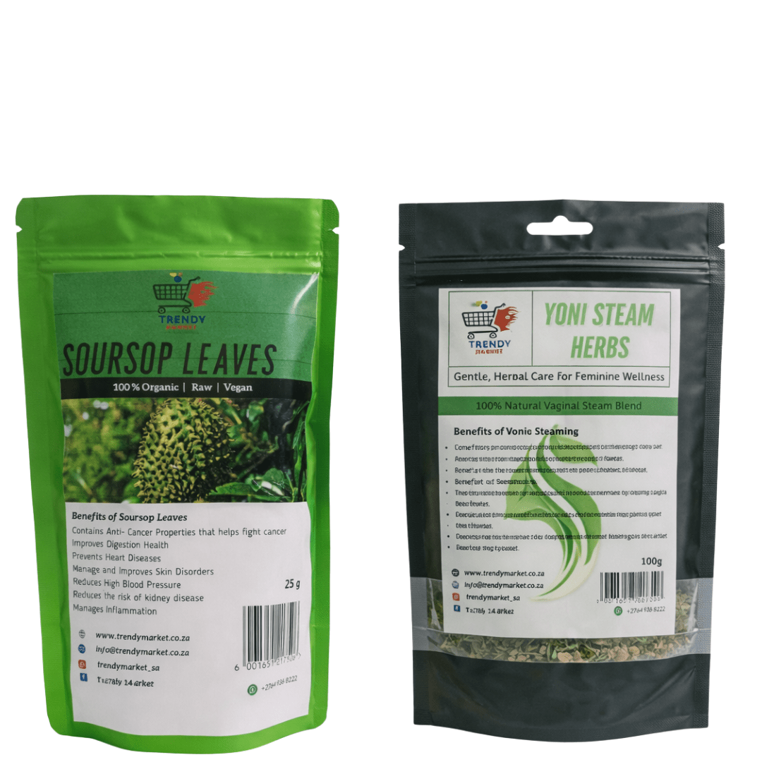 Herbal steam leaves pouch set: soursoap leaves green and yoni steam black